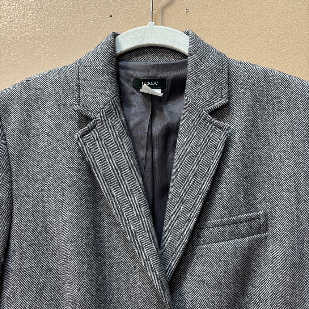 J.Crew Wool Herringbone Single Breasted Blazer Black/White Size 4 - Picture 2 of 7
